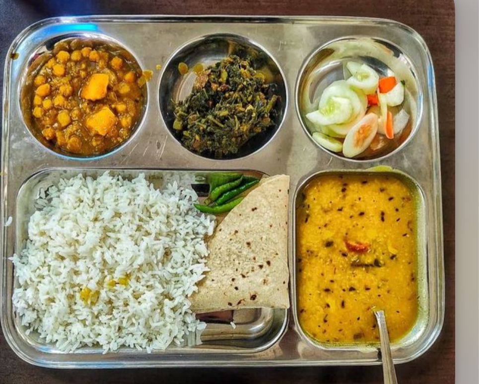 A typical home-cooked thali
